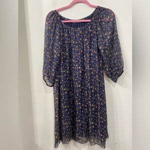 Bellambia Flowy Silk Blend Italian Dress in Navy Blue/ Brown Yellow Oversized S